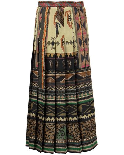 Etro Pleated Skirt With Embroidery Effect Print - Brown