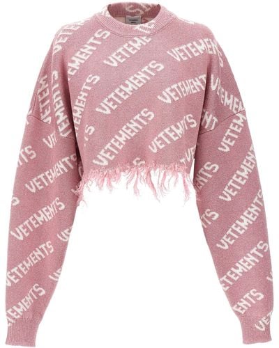 Vetements 'Iconic Lurex Monogram' Crop Sweater - Pink