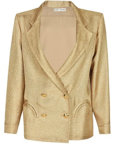 Blazé Milano Double-Breasted Fitted Blazer - Natural