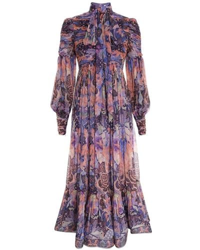 Zimmermann Celestial High-neck Woven Midi Dress - Purple