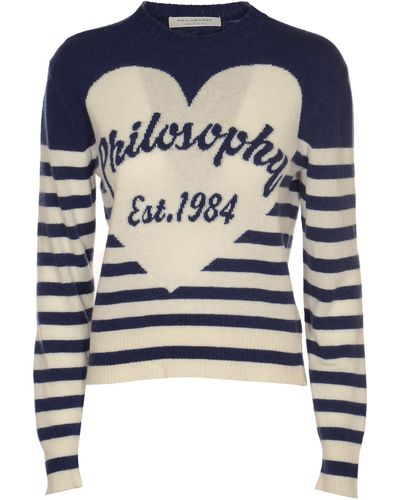 Philosophy Di Lorenzo Serafini Logo Embroidered Stripe Sweater - Blue