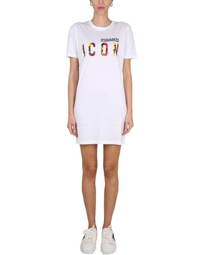 DSquared² Icon Sunset Palm T-shirt Dress - White