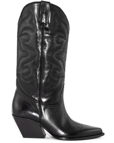 Elena Iachi Leather Texan Boots - Black