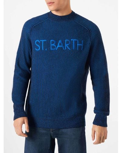 Mc2 Saint Barth Half-Turtleneck Ribbed Sweater - Blue