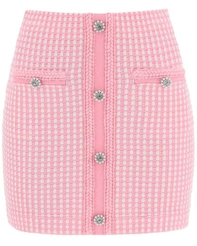 Self-Portrait Lurex Knitted Mini Skirt With Diamanté Buttons - Pink