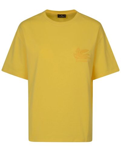 Etro Logo Embroidered Crewneck T-Shirt - Yellow