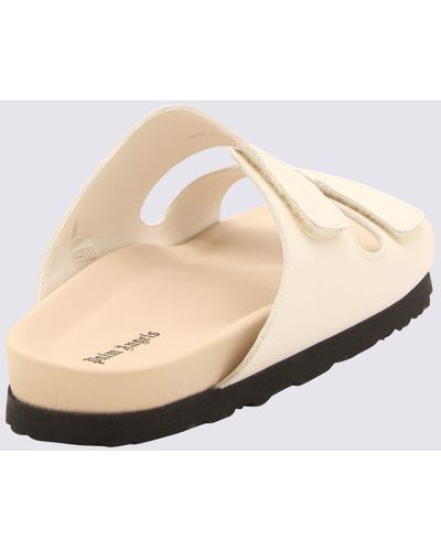 Palm Angels Cream Leather Logo Sandals - Natural