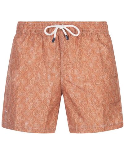 Fedeli Swim Shorts With Flower And Leaf Pattern - Pink