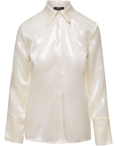 FEDERICA TOSI Cream Shirt With Sequins All Over In Techno Fabric - White