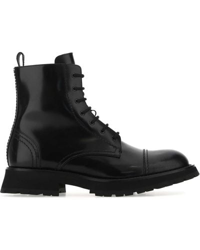 Alexander McQueen Brushed Leather Ankle Boots - Black
