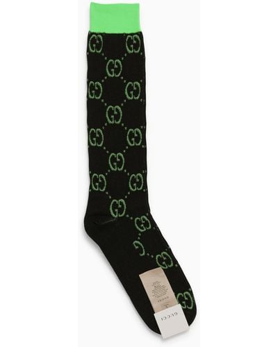 Gucci Black And Green Socks With Gg Motif