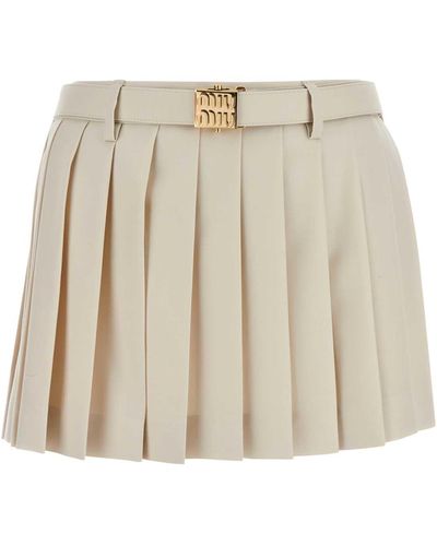 Miu Miu Sand Wool Mini Skirt - Natural