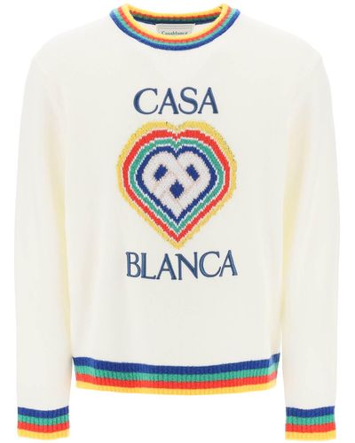Casablanca Rainbow Heart Virgin Wool Sweater - White