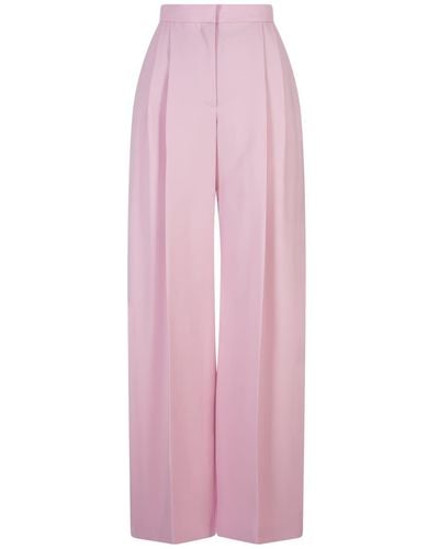 Alexander McQueen Wide Leg Trousers With Double Pleat - Pink