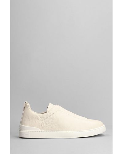 Zegna Trainers In Beige Leather - Natural