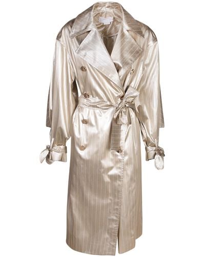 Genny Striped Satin Sand Trench Coat - Natural