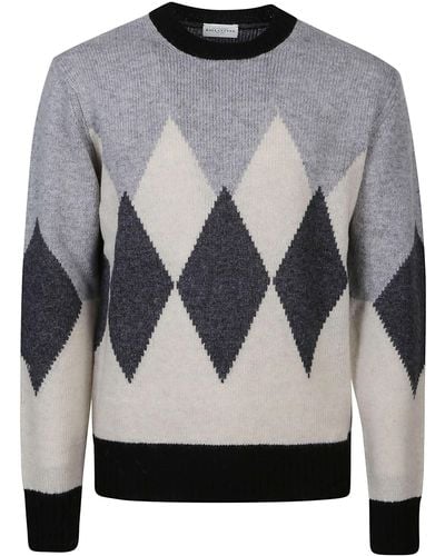 Ballantyne Round Neck Diamonds Sweater - Gray