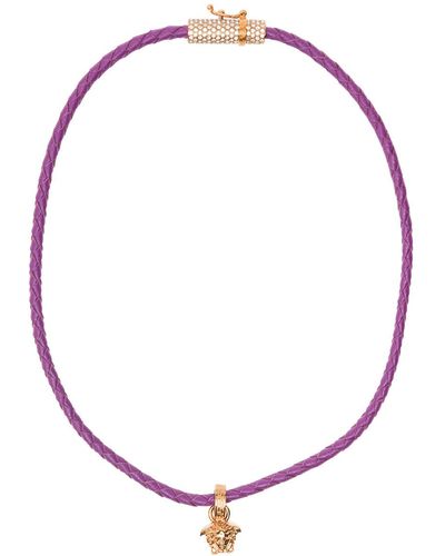 Versace Gold-tone Medusa Pendant Necklace In Leather Woman - Purple