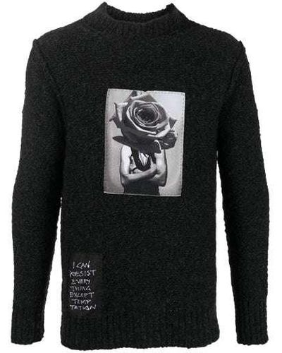 John Richmond Half High-Neck Sweater With Front Print - Black