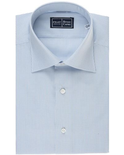 Fray Regular Fit Shirt With Light Micro Checks - Blue