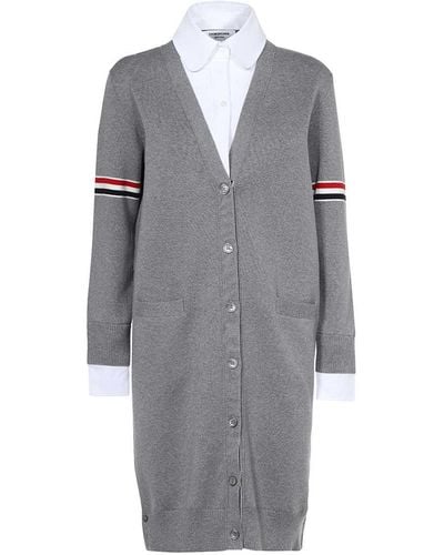 Thom Browne Long Knitted Cardigan - Gray