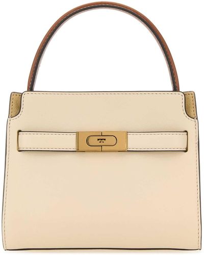 Tory Burch Leather Small Double Lee Radziwill Handbag - Natural