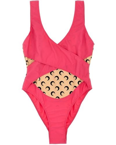 Marine Serre 'All Over Moon' One-Piece Swimsuit - Pink