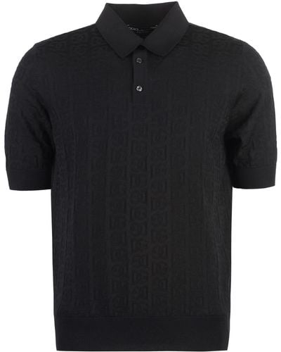 Dolce & Gabbana Jacquard Knit Polo Shirt - Black