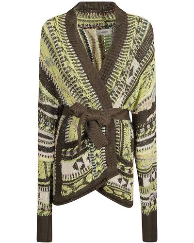 Laneus Belted Knitted Cardigan - Green