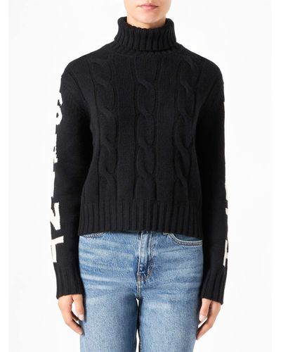 Mc2 Saint Barth Turtleneck Braided Sweater - Black