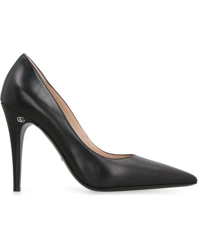 Gucci Logo Detailed Pointed-Toe Pumps - Brown