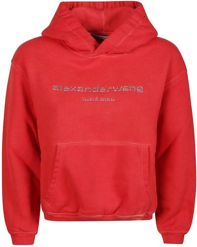 Alexander Wang Glitter Puff Logo Bi-Color Shrunken Sweatshirt - Red