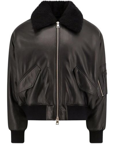 Ami Paris Leather Bomber Jacket - Black