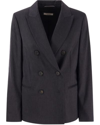 Peserico Wool And Linen Canvas Double-Breasted Blazer - Black