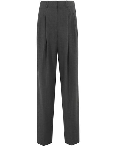 Theory Double Pleated Loose Leg Pants - Gray