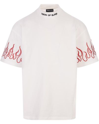 Vision Of Super T-Shirt With Embroidered Flames - White