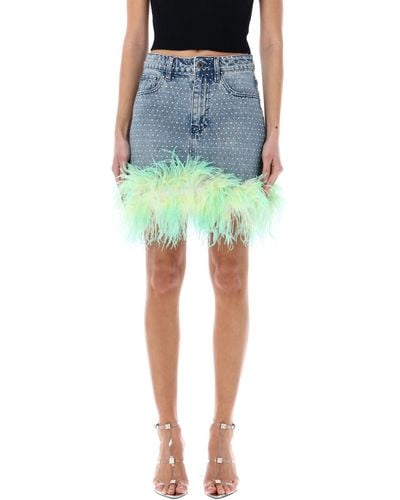 Self-Portrait Mini Skirt Denim Feather - Blue