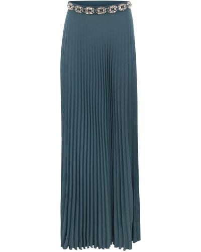 Elisabetta Franchi Long Pleated Georgette Skirt With Embroidery - Blue
