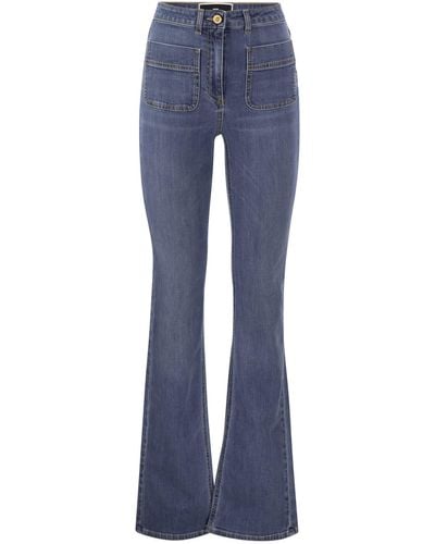 Elisabetta Franchi Paw Jeans With Logo Plates - Blue