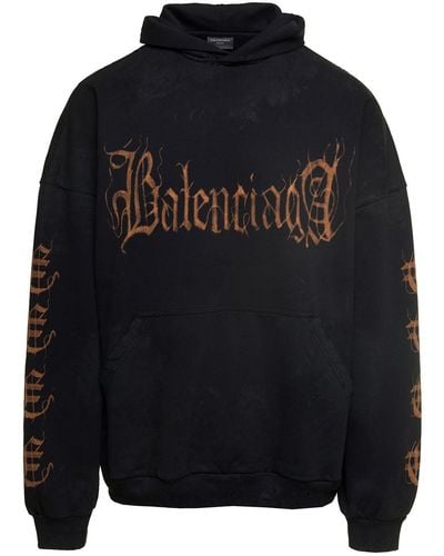 Balenciaga Black Hooded Sweatshirt And Heavy Metal Motif Logo In Cotton - Blue