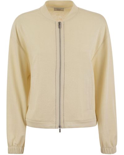 Peserico Cotton And Linen Zipped Sweatshirt - Natural