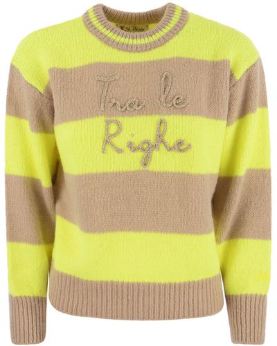 Mc2 Saint Barth Brushed Crew-Neck Sweater With Lettering - Yellow