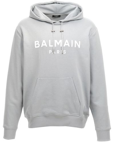 Balmain Logo Print Hoodie - Gray
