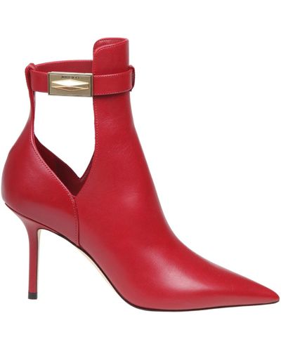 Jimmy Choo Nell 85mm Leather Ankle Boots - Red