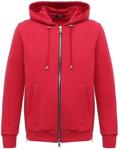 Balmain Hooded Zipped Sweatshirt - Red