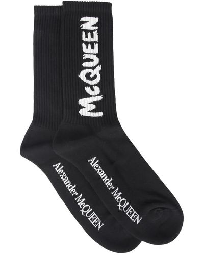 Alexander McQueen Graffiti Logo Print Socks - Black