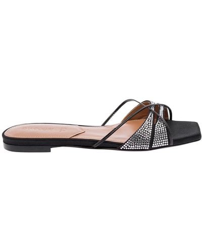 D'Accori Lust Flat Sandals With Criss-Cross Straps With Rhinestone - Black