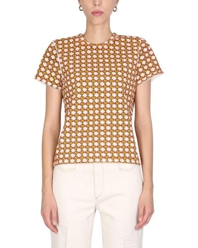 Tory Burch T-Shirt With All Over Logo Print - White