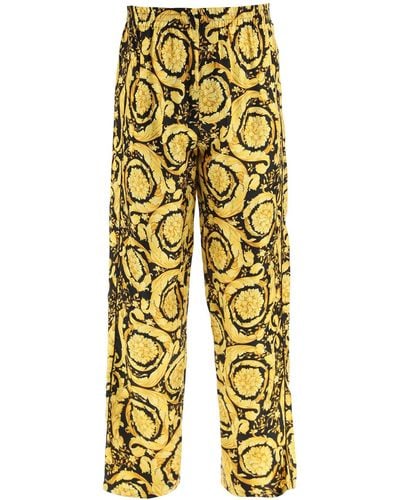 Versace 'barocco' Silk Pajamas Pants - Yellow