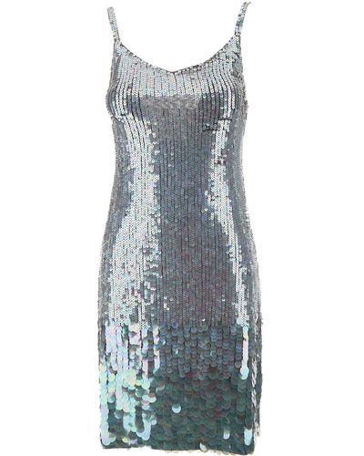 P.A.R.O.S.H. Mini Gray Dress With All-over Multicolor Sequins In Stretch Polyamide Woman - Blue